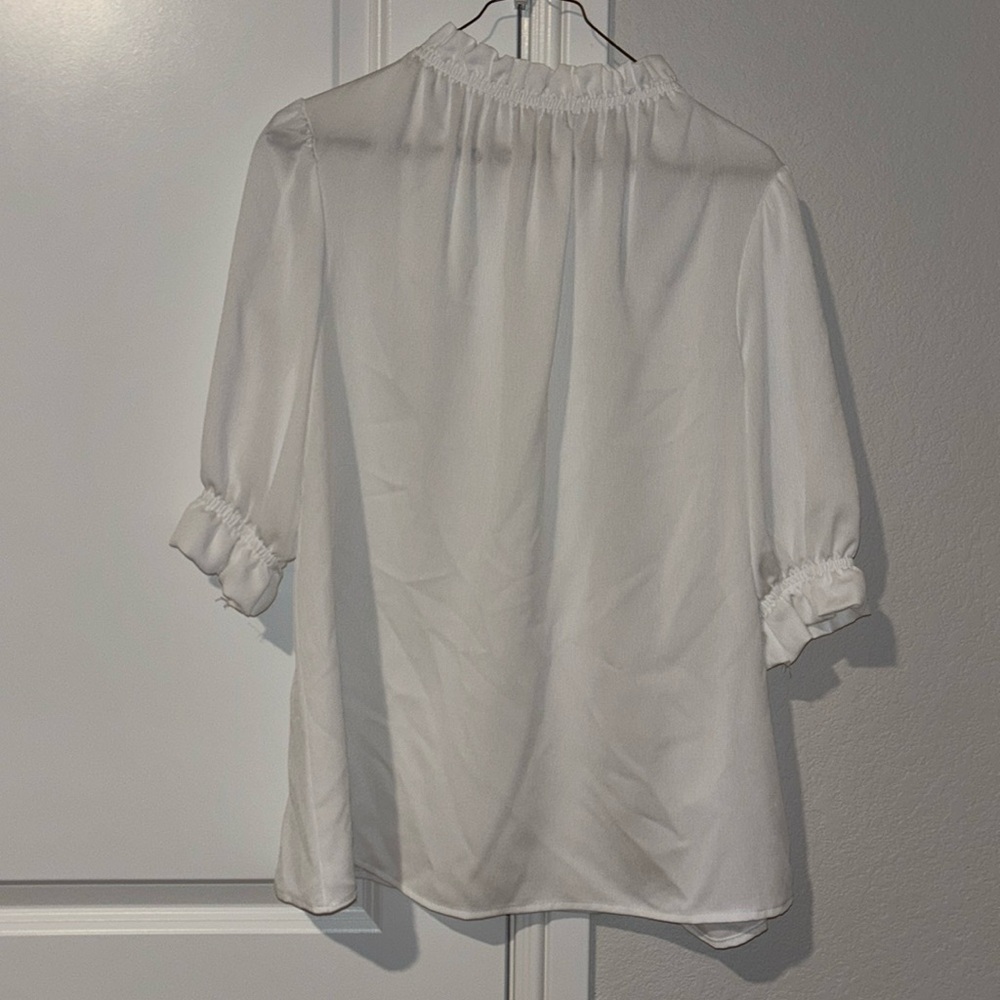 2 Hearts Mock Neck White Blouse